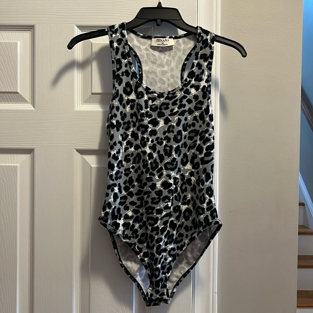 Zenana Leopard Racer Back Bodysuit